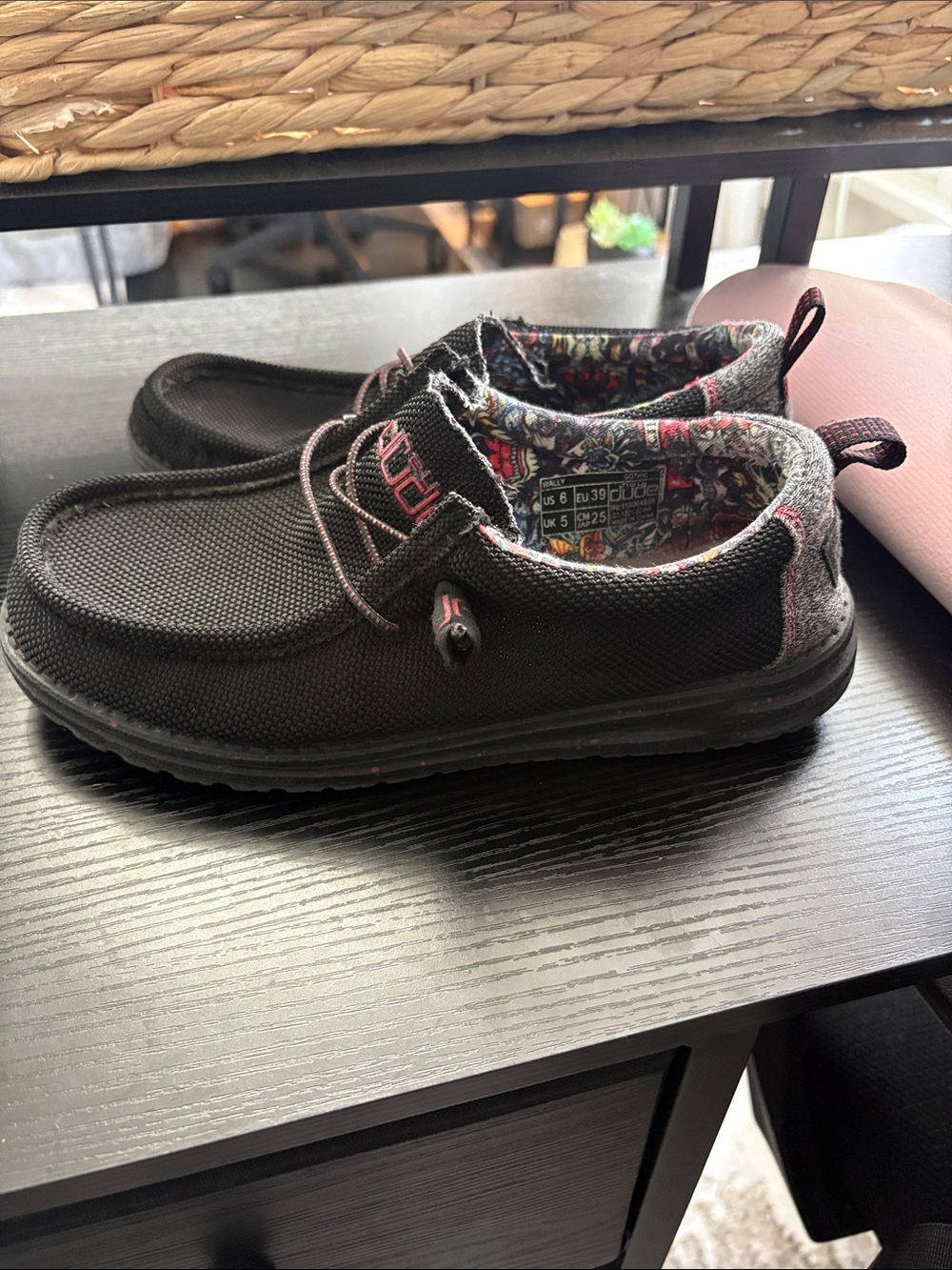 Hey Dude Kids Black Slip-On Shoes with Patterned Lining